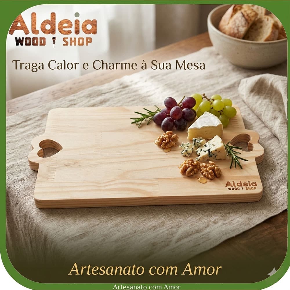 Tabua Coração de Madeira Pinus Decoração cozinha tábua de madeira