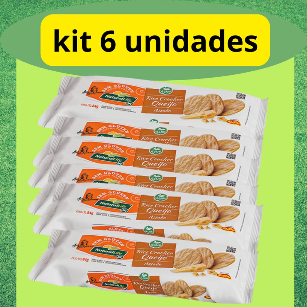 Rice Cracker Sabor Queijo S/ Glúten Vegano Kodilar 84g- KIT COM 6 UNIDADES