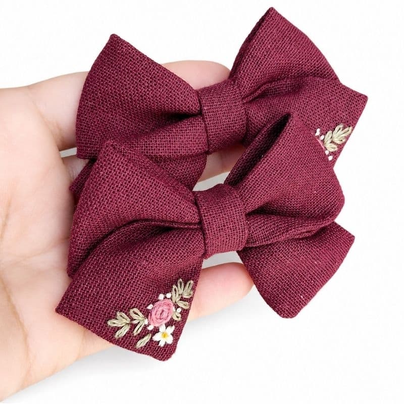 par de laço em linho para criança/laço bordado a mão,8cm