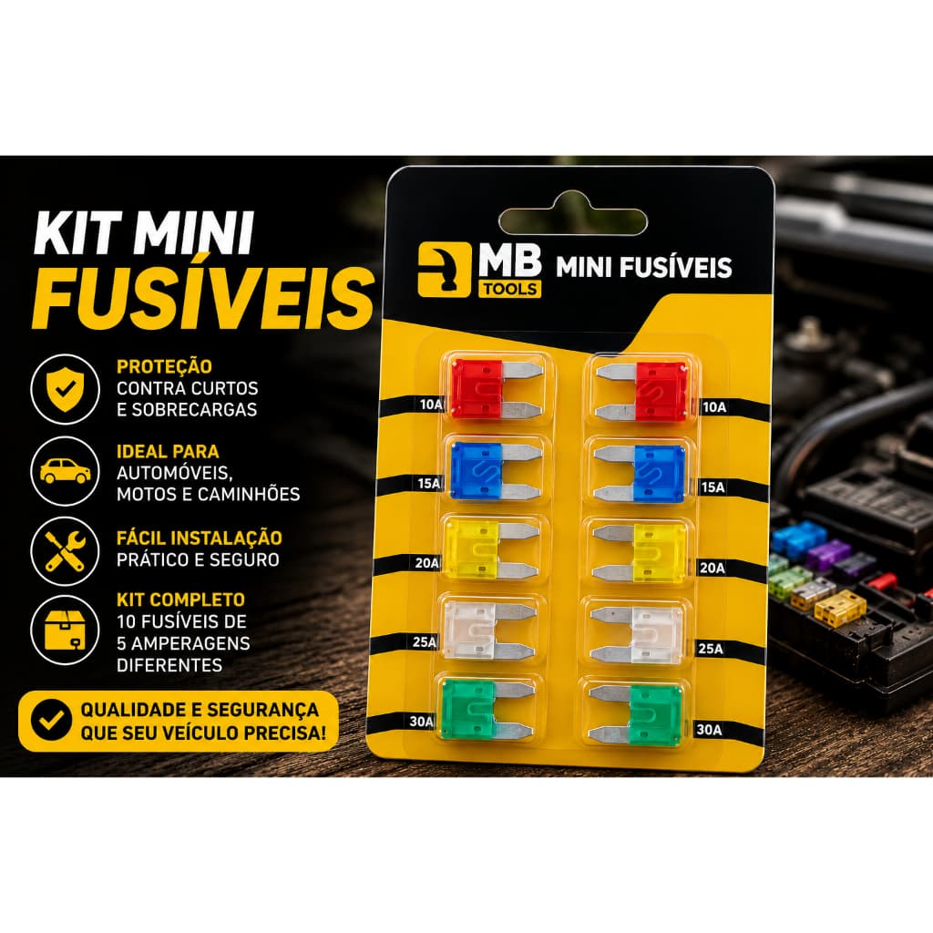 KIT DE MINI FUSÍVEIS AUTOMOTIVOS 10 PEÇAS – SEGURANÇA E PRATICIDADE PARA SEU VEÍCULO