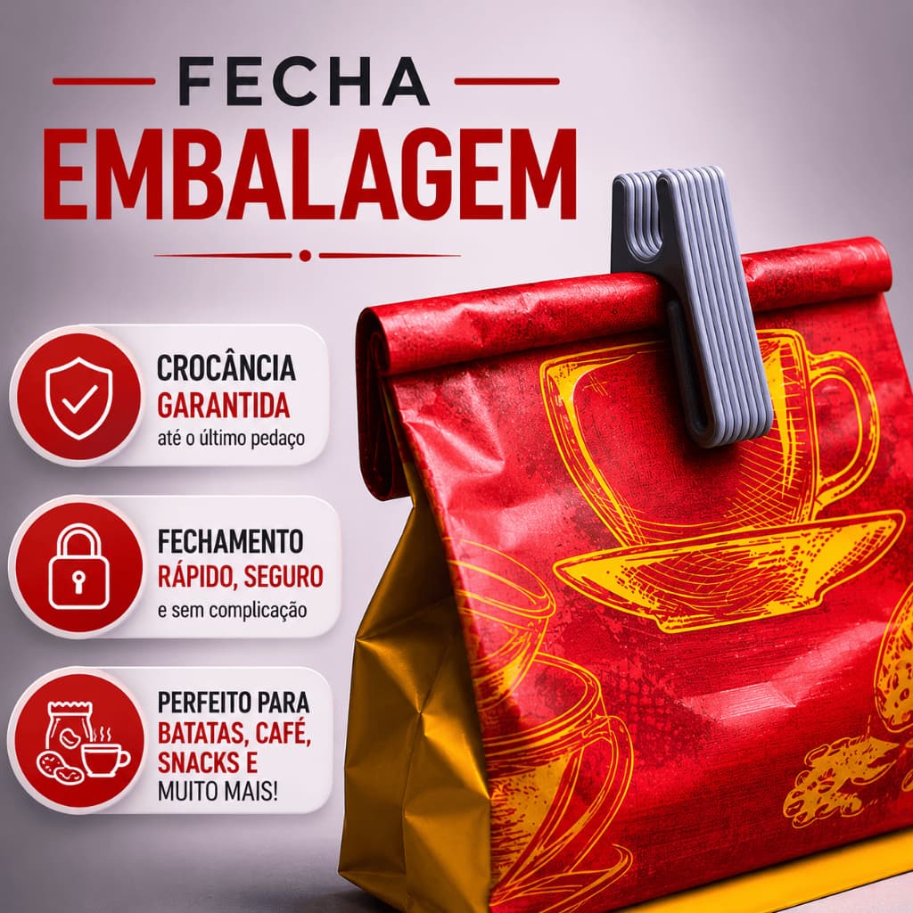 Presilha Fecha Saco de Alimentos Kit 4 ou 8 Unidades Preto ou Branco