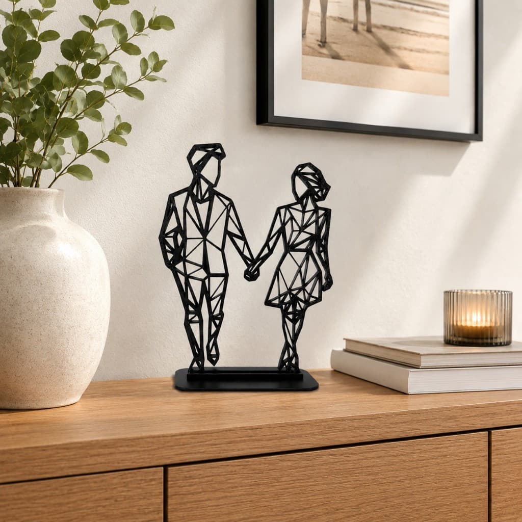 Escultura Casal Apaixonados Namorados Românticos Decoração Quarto Sala