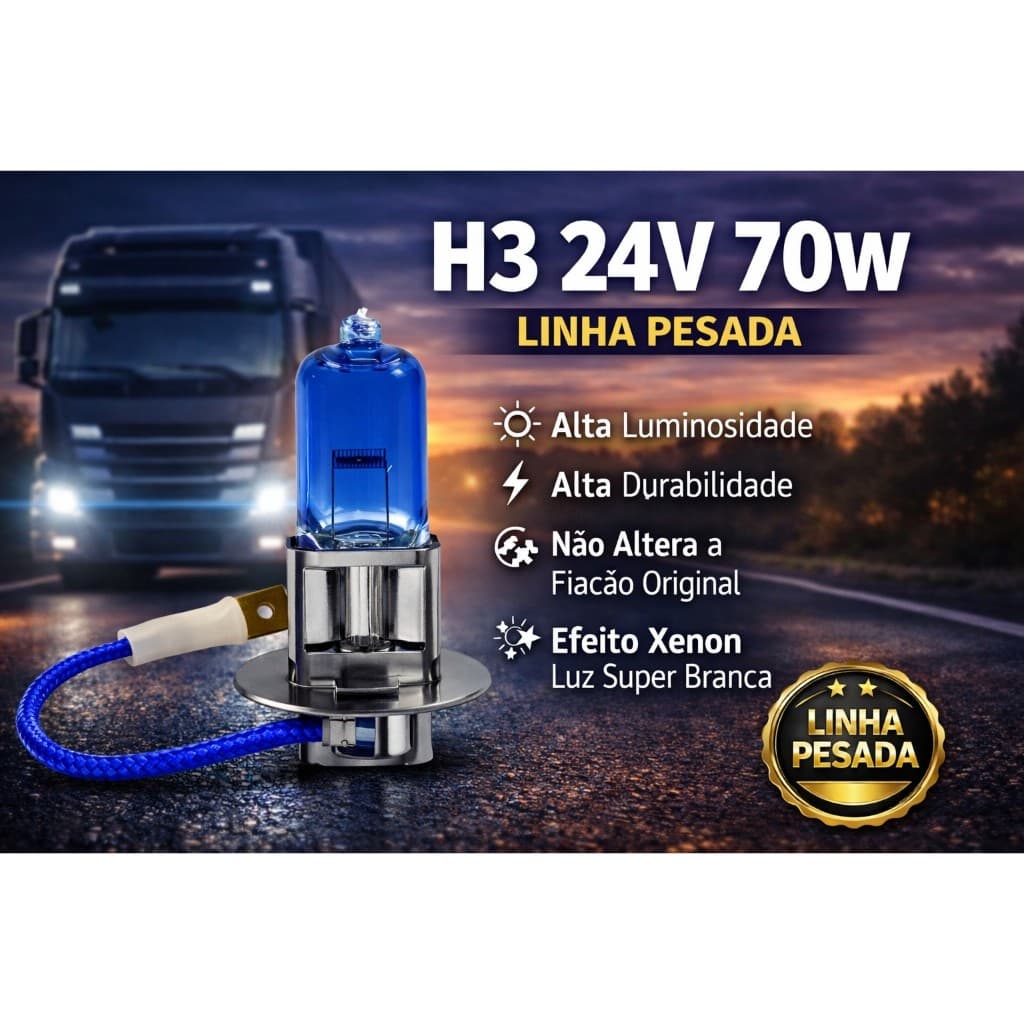 LÂMPADAS SUPER BRANCA H3 24V 70W LINHA PESADA