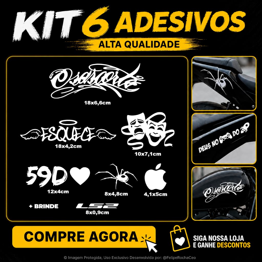 Kit 6 Adesivo Moto Bike Osascorte Aranha Esquece Adesivos