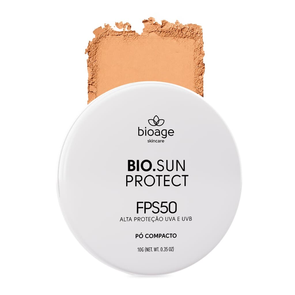 Pó Compacto Protetor Solar BioAge Bio SunProtect FPS 50 Efeito Mate Anti Oleosidade Base em Pó Translúcido 10g