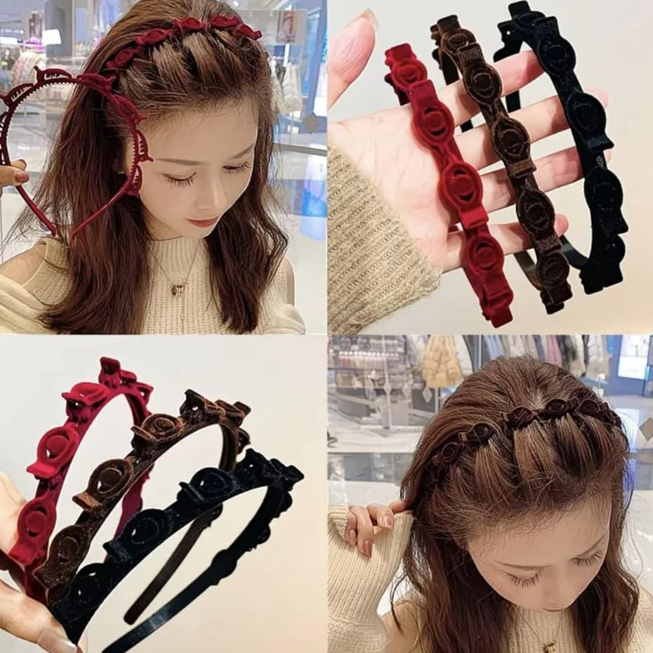 Tiara de Cabelo Anti-Deslizante de Veludo para Penteados, 3 Cores, Acessório de Cabelo Feminino