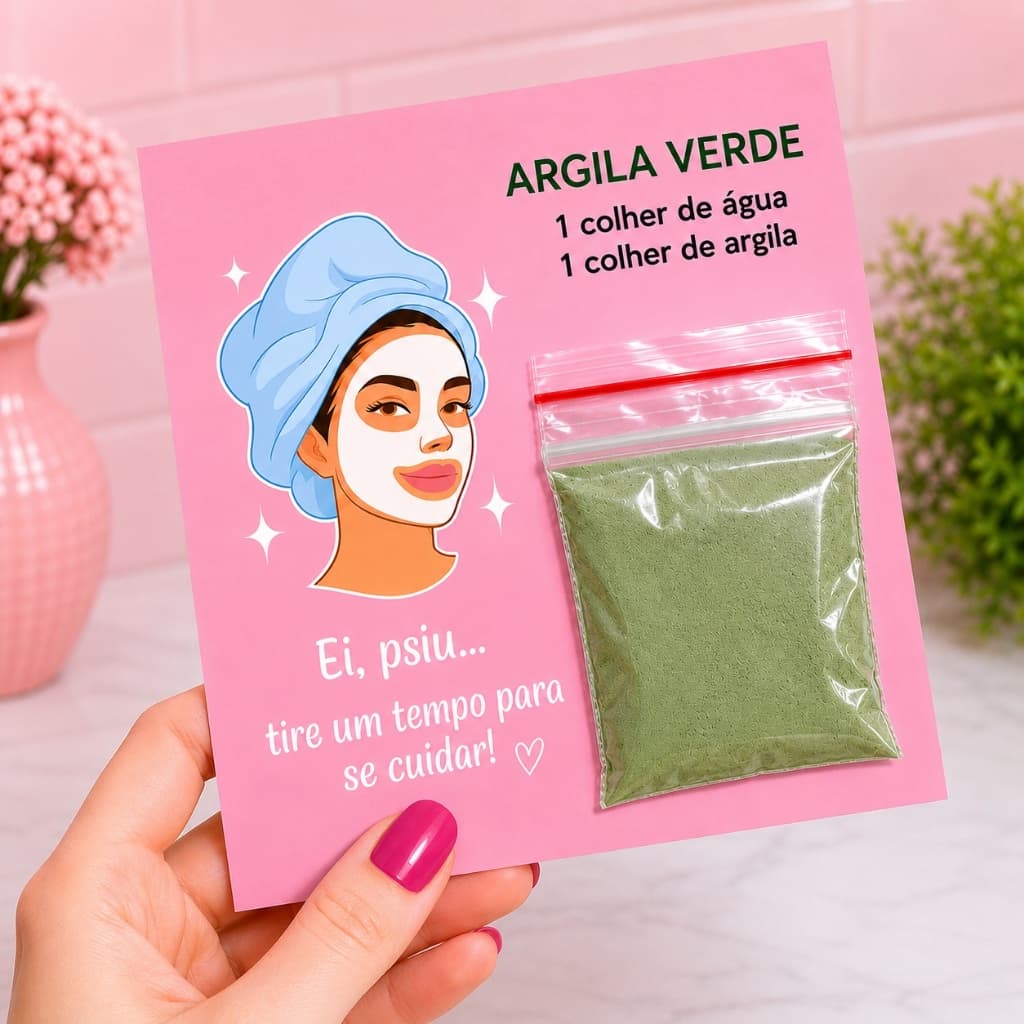 30 Mimo para sua cliente sachês de argila verde e com cartao AUTOCUIDADO CARTAO E ARGILA INCLUSO