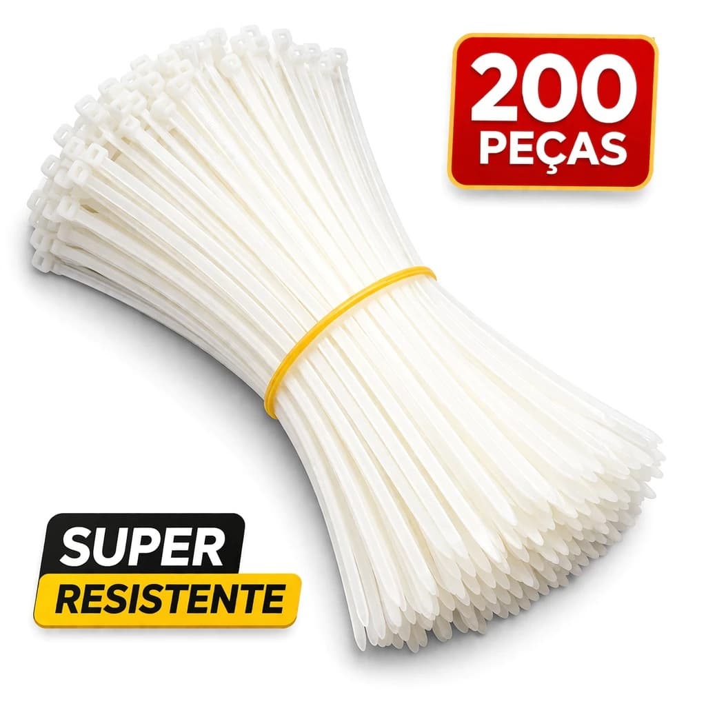 Abraçadeira Nylon 15cm 200 Peças | Enforca Gato Branco Alta Resistência Organizar Cabos