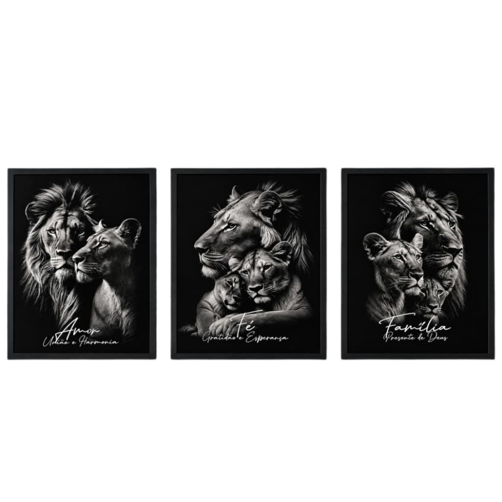 Quadro Decorativo Trio Amor Fé e Família Moderno com Moldura Decoração Sala e Escritório