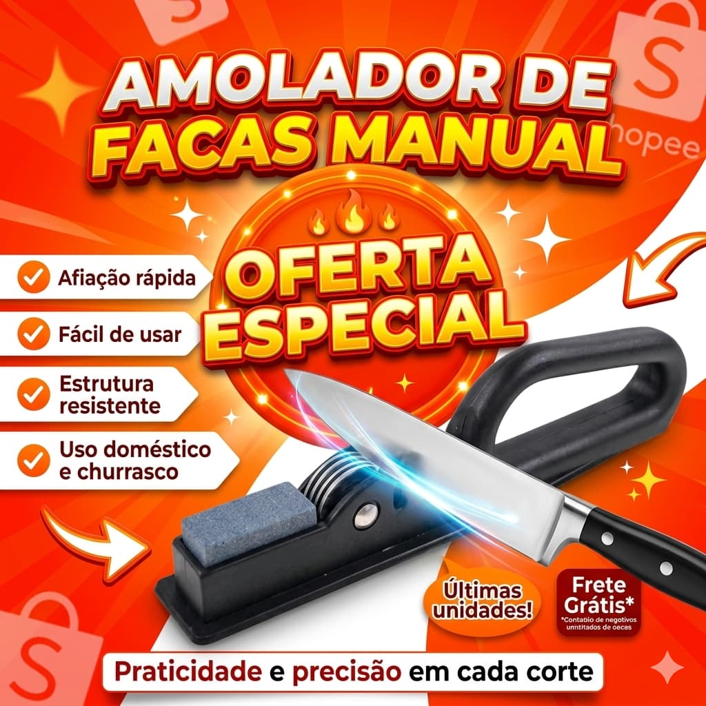 Afiador de Facas Manual Profissional Amolador em Aço para Cozinha Churrasco Tesouras e Utensílios