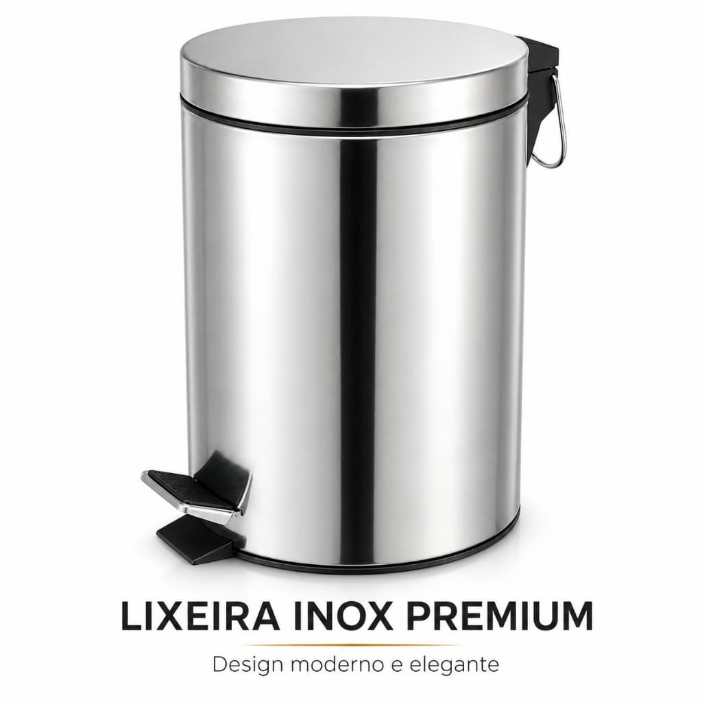 Lixeira Inox 12L Com Pedal e Balde Removível Para Cozinha Banheiro e Escritório