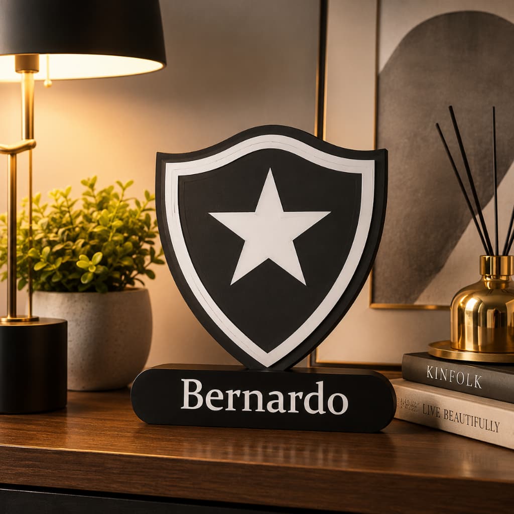 Enfeite Escudo Botafogo em 3D com Nome Personalizado | Decoração Torcedor | Presente