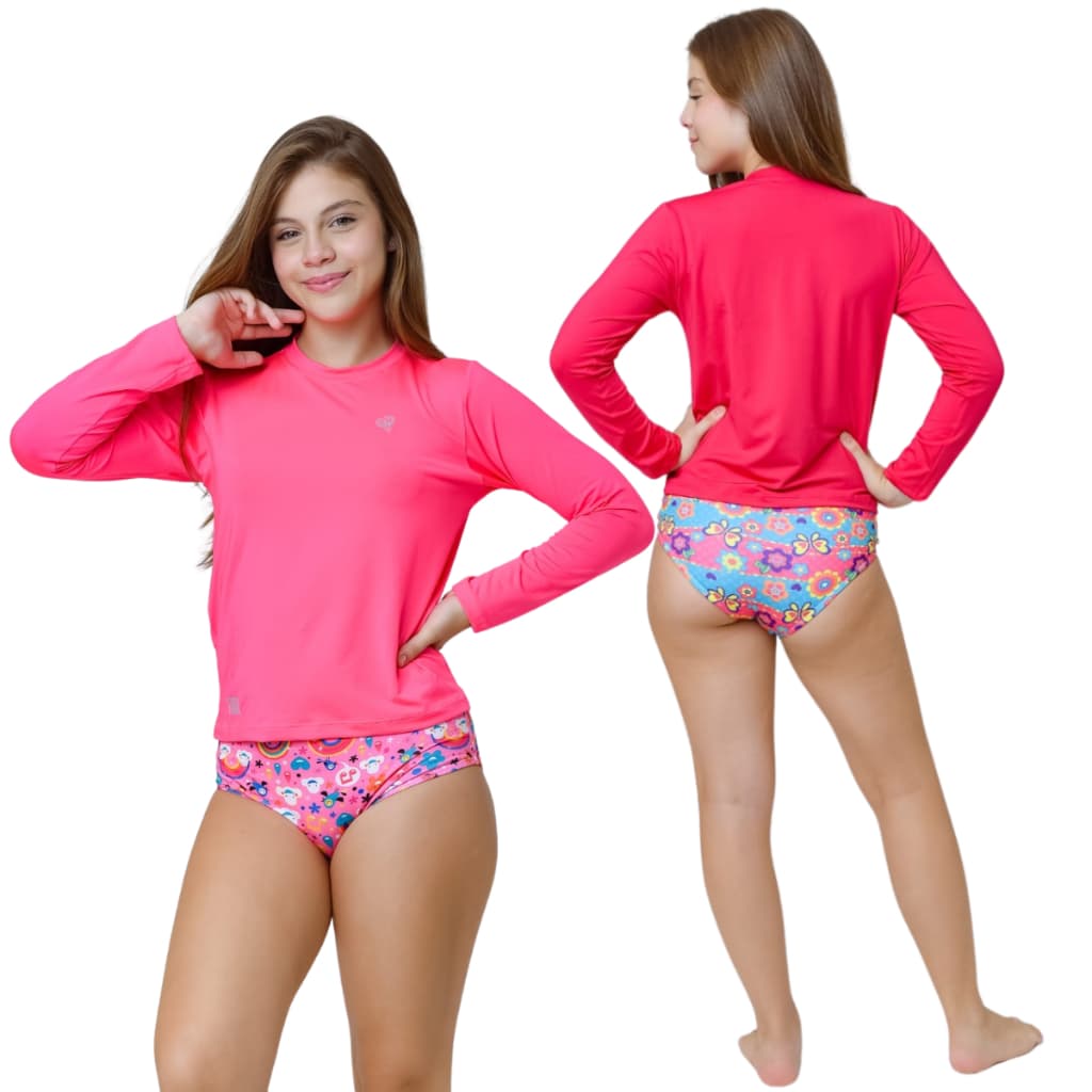 Biquíni Juvenil Uv50+ Proteção Solar Moda Praia Camiseta Termica Manga Longa