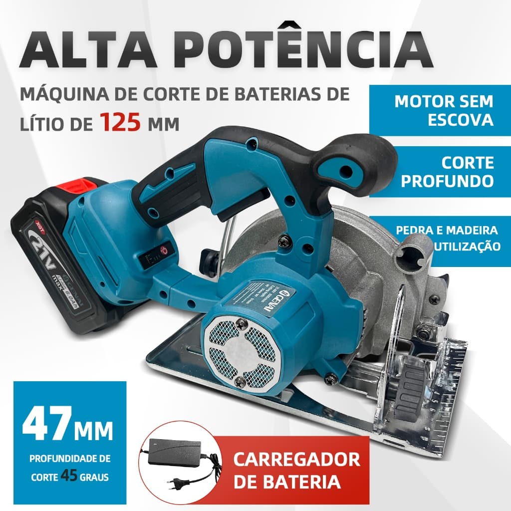 68V Serra Mármore Profissional Tipo Sem Fio Com 2 Baterias - Madeira, Concreto
