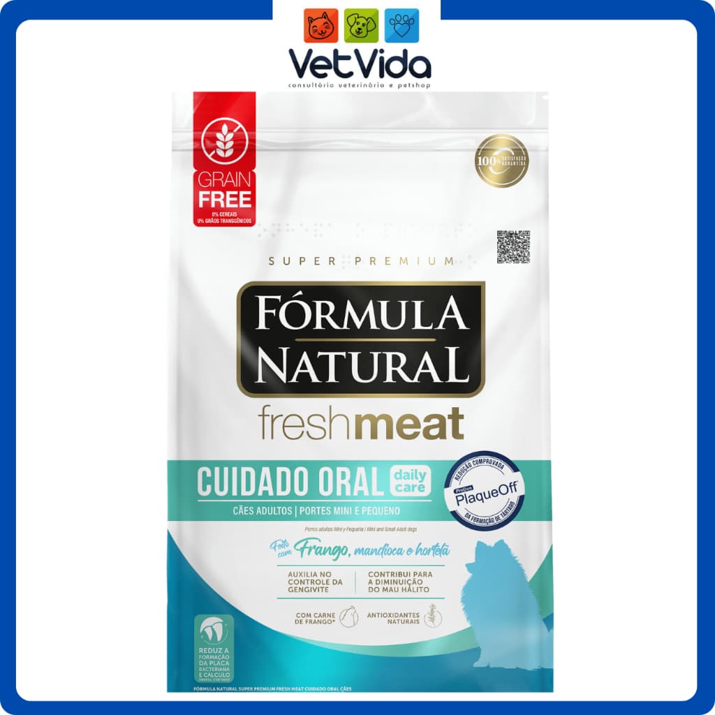 RAÇÃO FÓRMULA NATURAL FRESH MEAT CUIDADO ORAL CÃO ADULTO PORTE MINI E PEQUENO Á GRANEL PACOTE 500g ORIGINAL