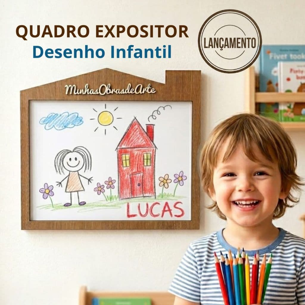 Quadro Expositor Porta Desenho Infantil Moldura A4 - Organizador - Decoração Quarto Infantil