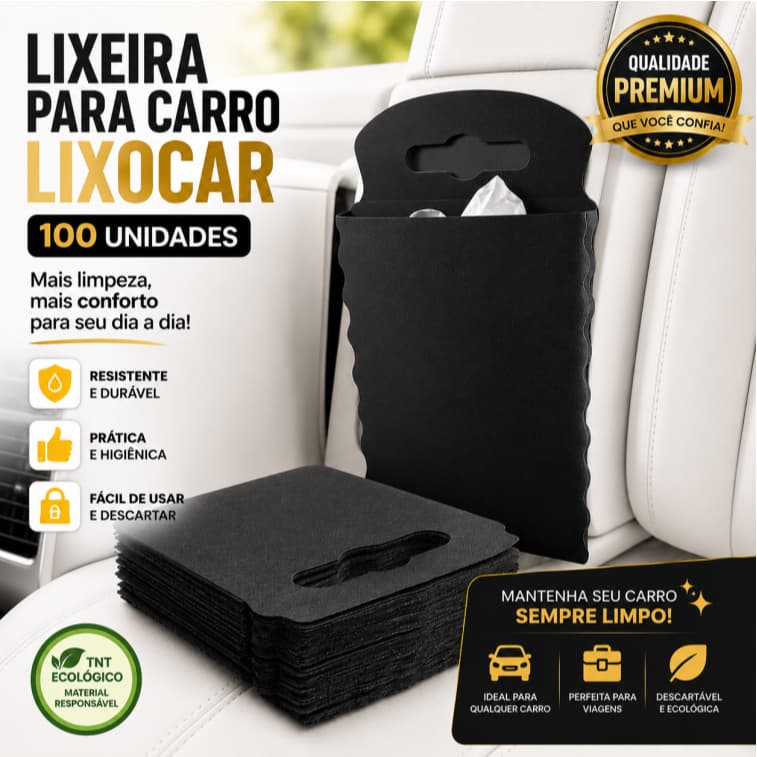 Lixeira Lixo Para Carro Lixocar  Preto Tnt 100 Unidades