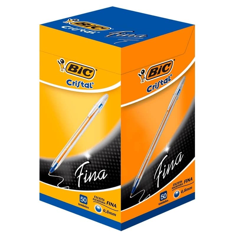 KIT 50 CANETAS BIC CRISTAL PONTA FINA AZUL 0,8mm CANETA ESFEROGRAFICA ESCOLAR/ESCRITORIO