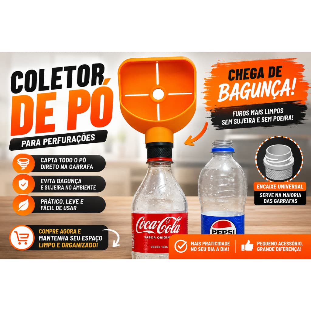 Coletor de Pó para Furadeira Adaptador Universal para Garrafa PET Evita Poeira e Sujeira em Perfurações | Acessórios