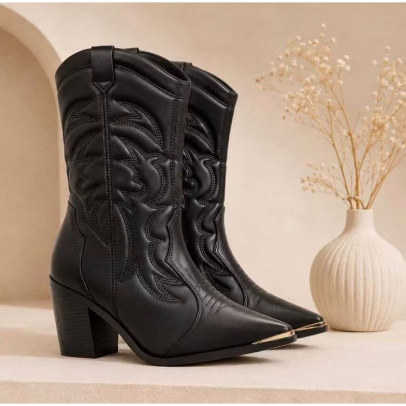 Bota County Texana Western Vizzano Feminina Cano Médio Inverno Confortável Versátil Moda Rodeio Cavalgada