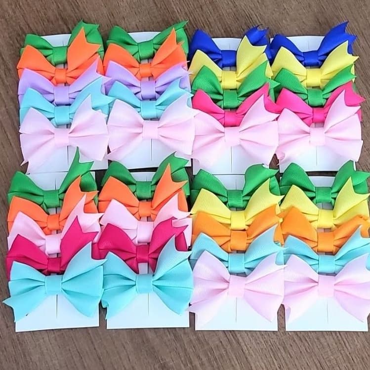 Kit 10 laços (5 pares), laço de cabelo infantil,modelo catavento,fita de gorgurão, presilha bico de pato, cores sortidas