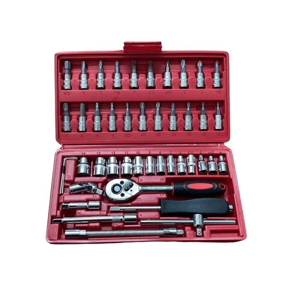 Kit De Ferramentas 46 Peças Jogo De Soquetes Chave Catraca Reversível Com Maleta Jogo De Ferramentas Completo