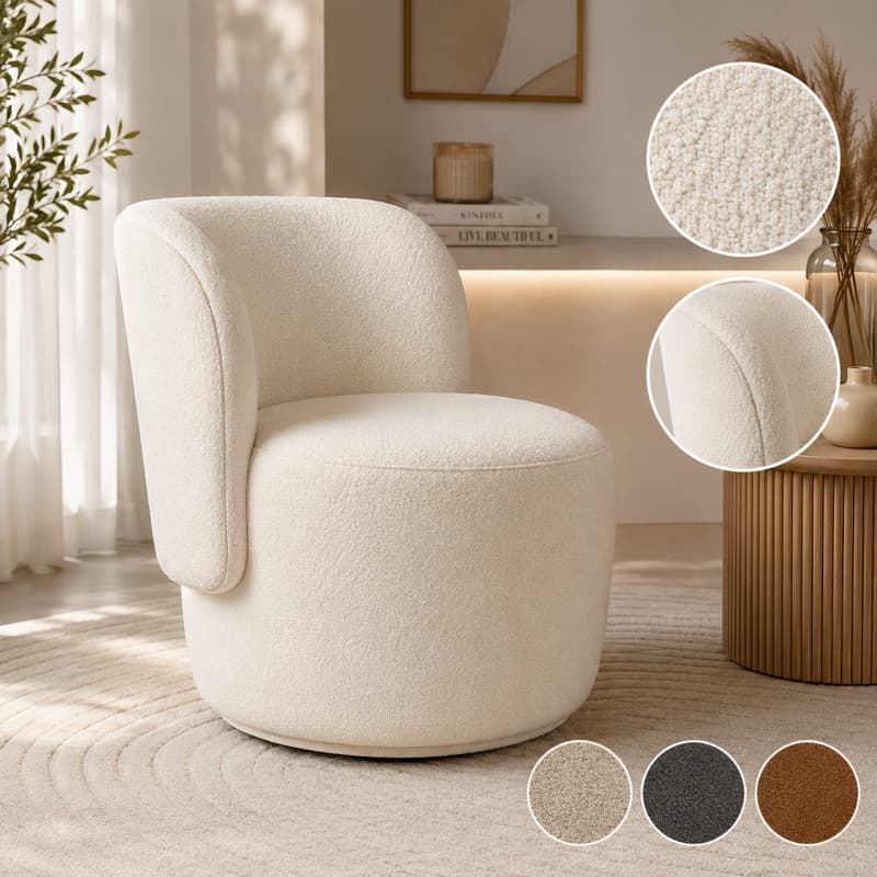 Poltrona para Quarto Compacta Orgânica Recepção Penteadeira Sala Bouclé Premium