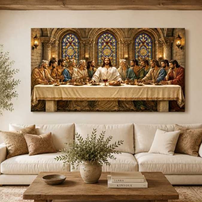 Quadro Decorativo Santa Ceia Jesus Cristo | Arte Religiosa Cristã Moderna | Alta Qualidade para Sala