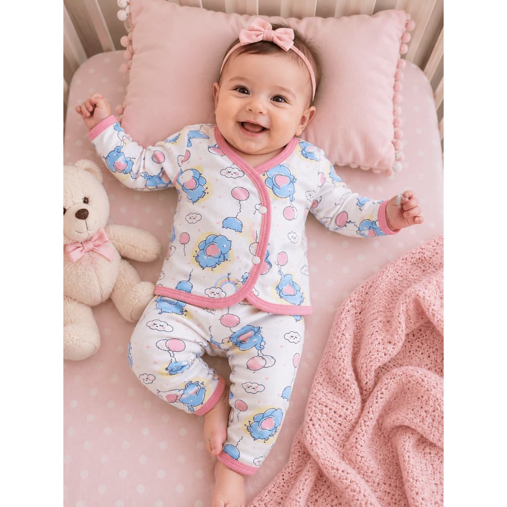 Pijama Americano Bebê Recém Nascido Manga Longa com Botões Menina e Menino Confortável e Macio