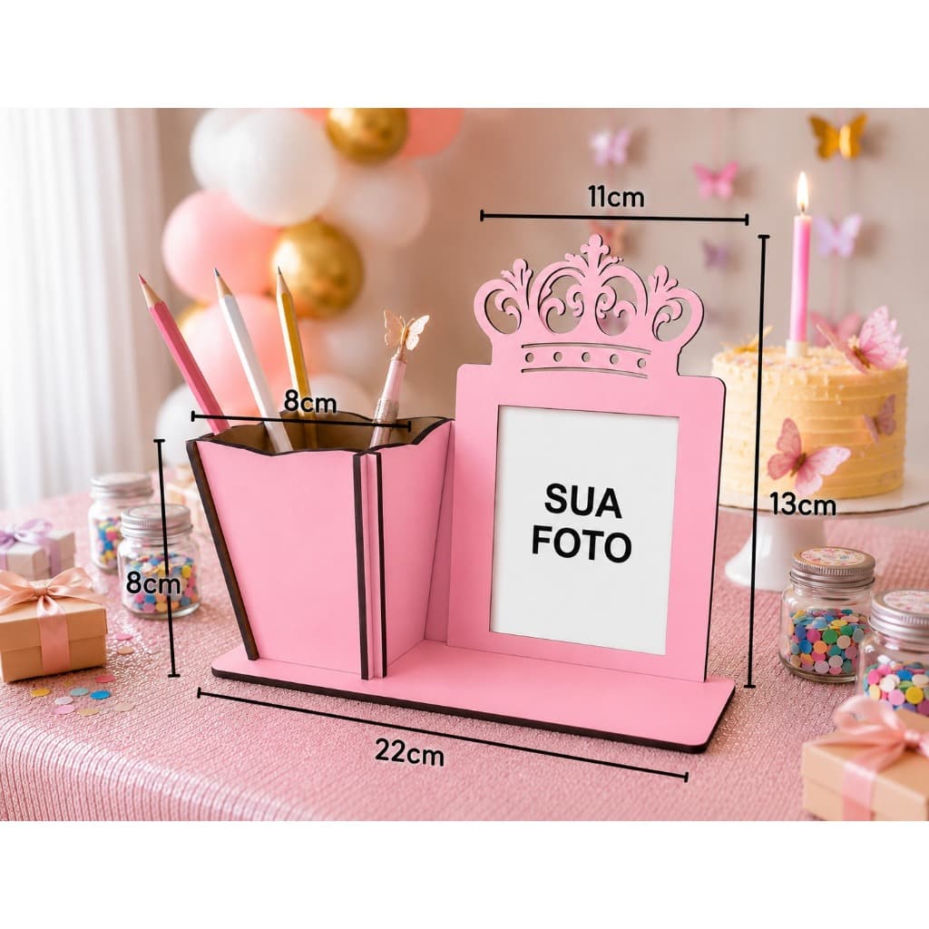 20 Porta Retrato E Porta Lápis Organizador De Mesa Em Mdf Rosa