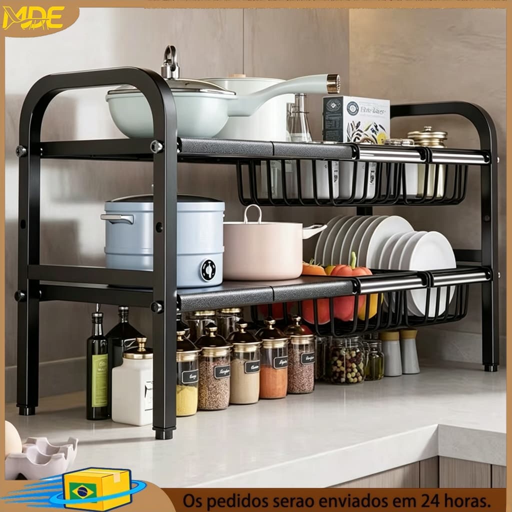 Estante 2 Prateleiras Cozinha de Aço Multiuso Panelas Casa Sala organizadora estante banheiro rack