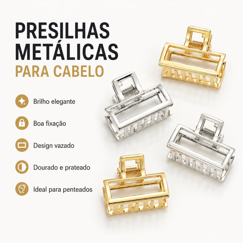Piranha Pequena cabelos Kit C/12 De Metal Prata Dourada penteados luxo