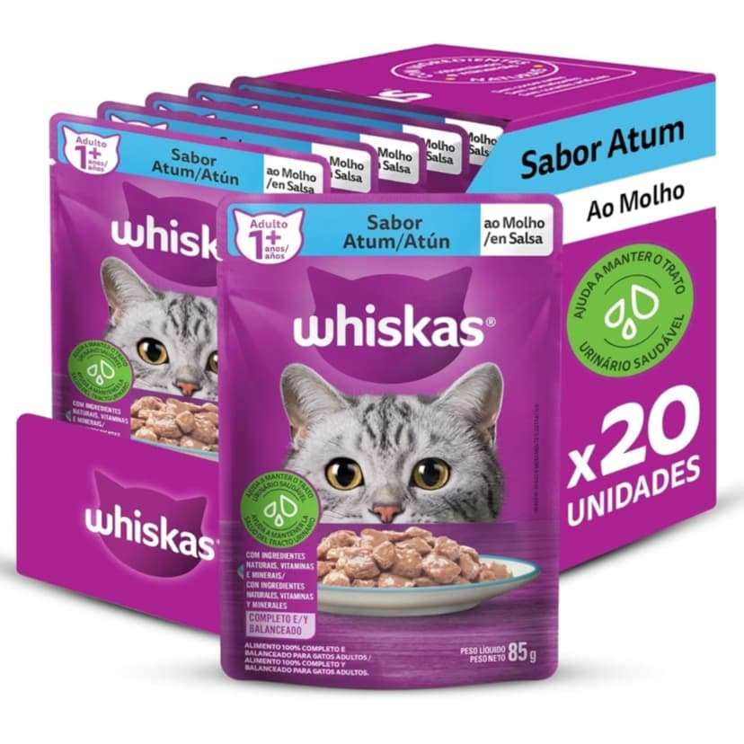 Ração Úmida Whiskas Sachê Atum ao Molho para Gatos Adultos 85 g - 20 unidades