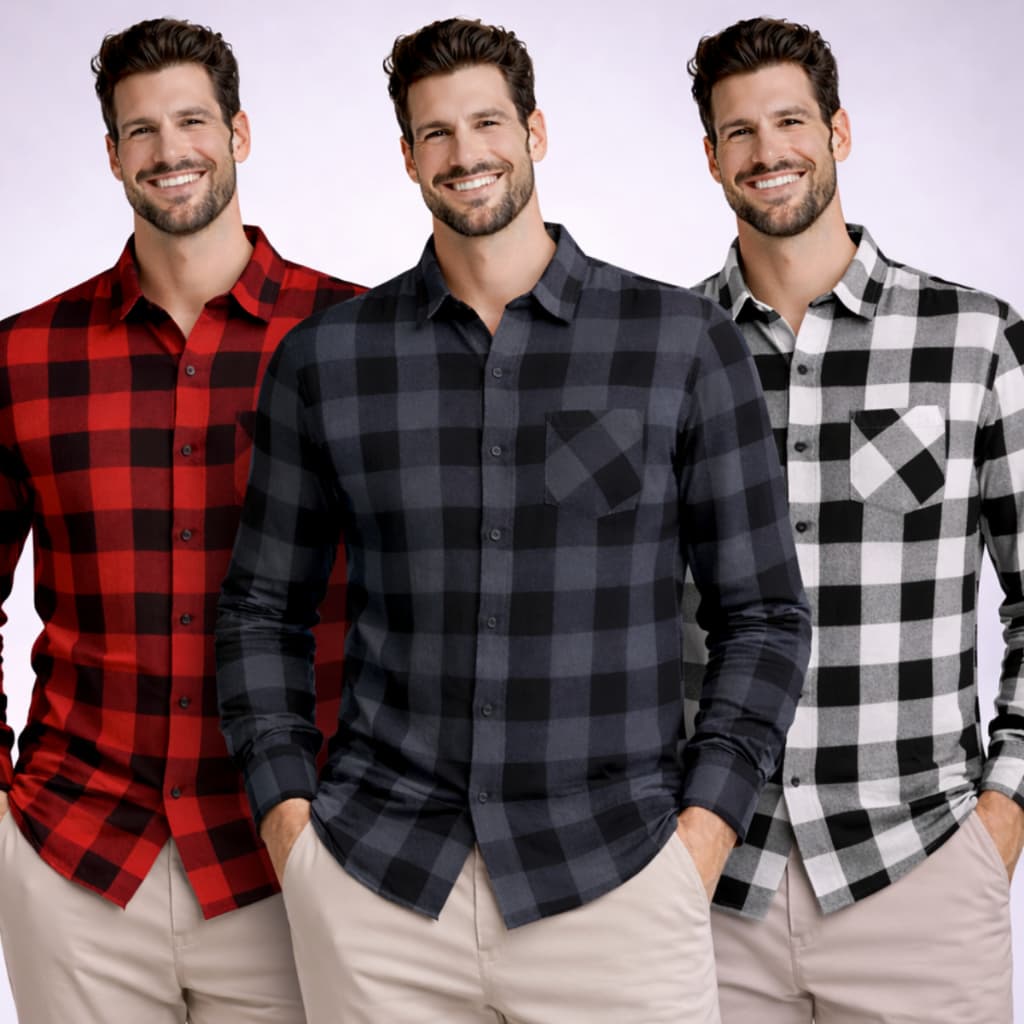 Kit 3 Camisa Xadrez Masculina Manga Longa