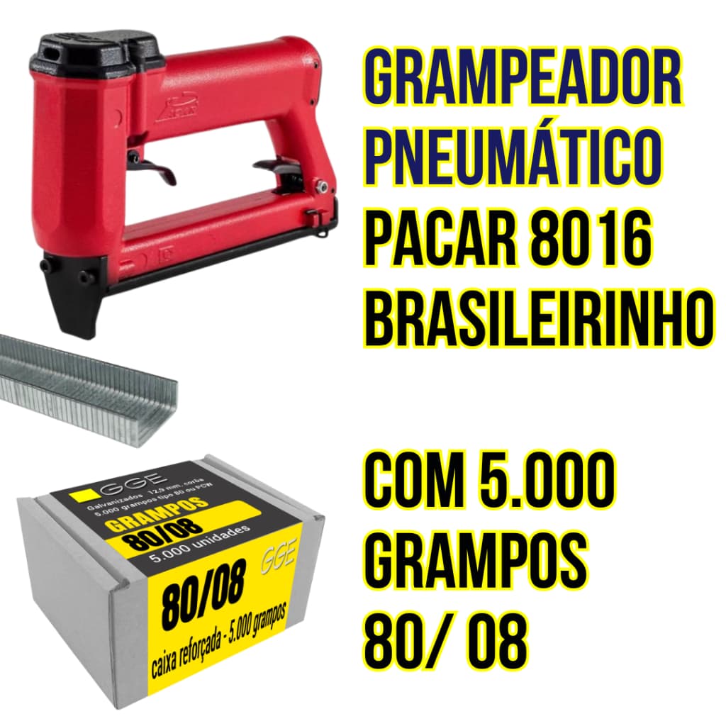 Grampeador Pneumático Pacar 80w-ls + 5.000 Grampos 80/08
