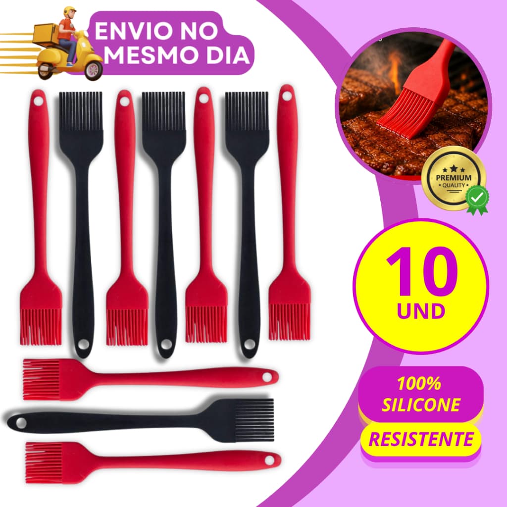 KIT 5/10 Pincel Culinario de Silicone para Untar Churrasco Molhos Ovo Utensilio de Cozinha Confeitaria Profissional