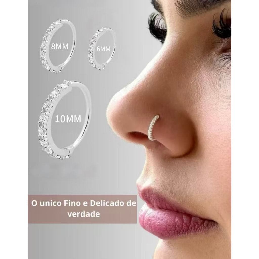 Piercing Nariz Prata 925 Legitima Cravejado Argola 6/8/10mm 9 pedras de Zircônia Helix Nostril