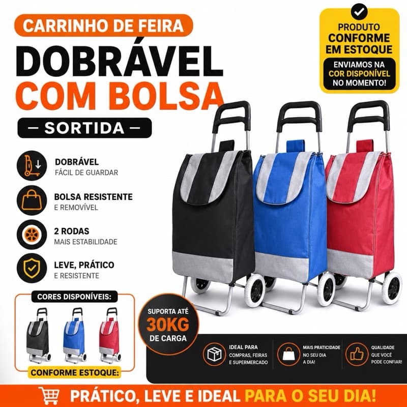 CARRINHO DE COMPRAS Dobrável de Feira Soporta 30k I BOLSA TÉRMICA Dobrável Sortida