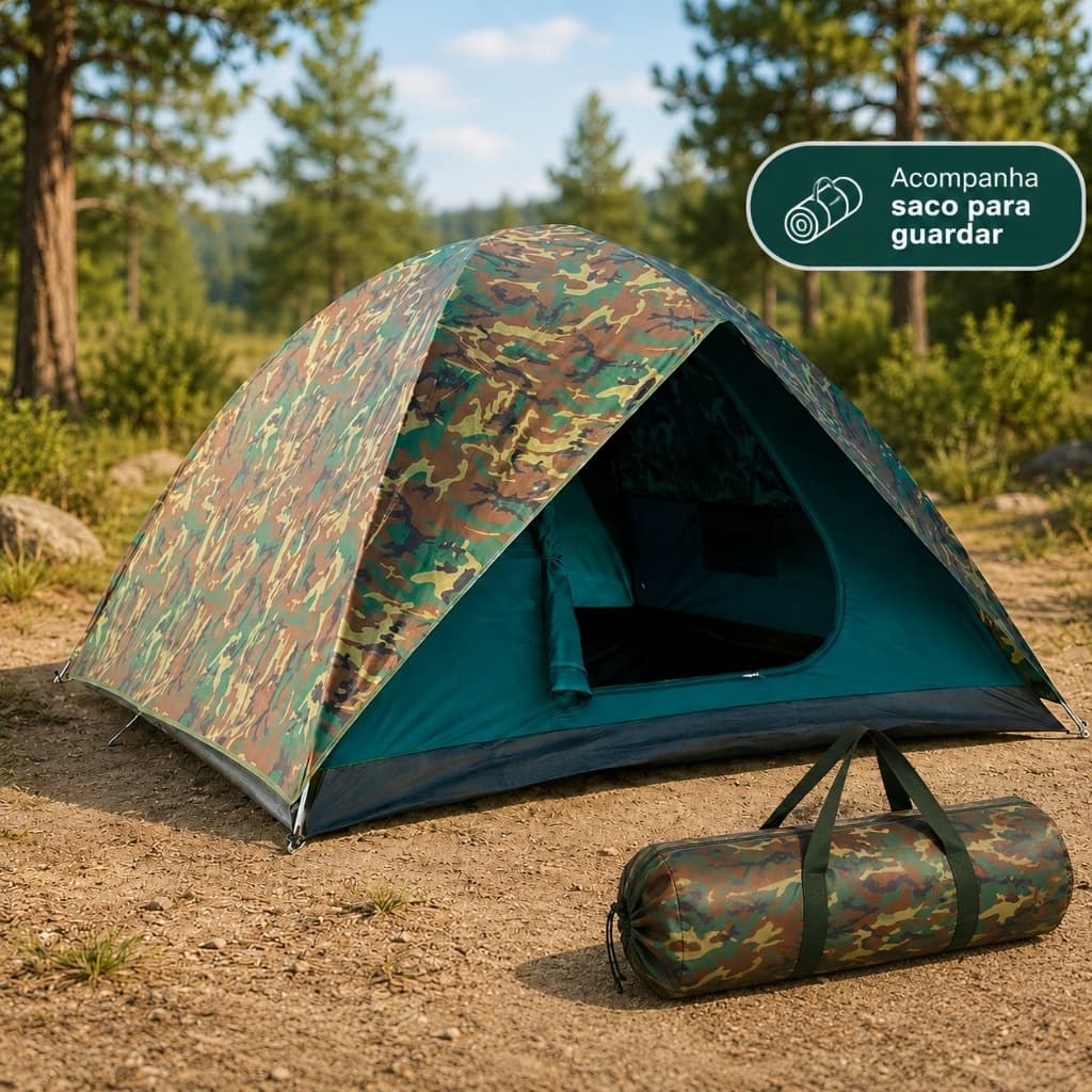 Barraca Camping Hunter 5/6 Pessoas NTK Camuflada Impermeável 2500mm Fácil de Montar com Mosquiteiro