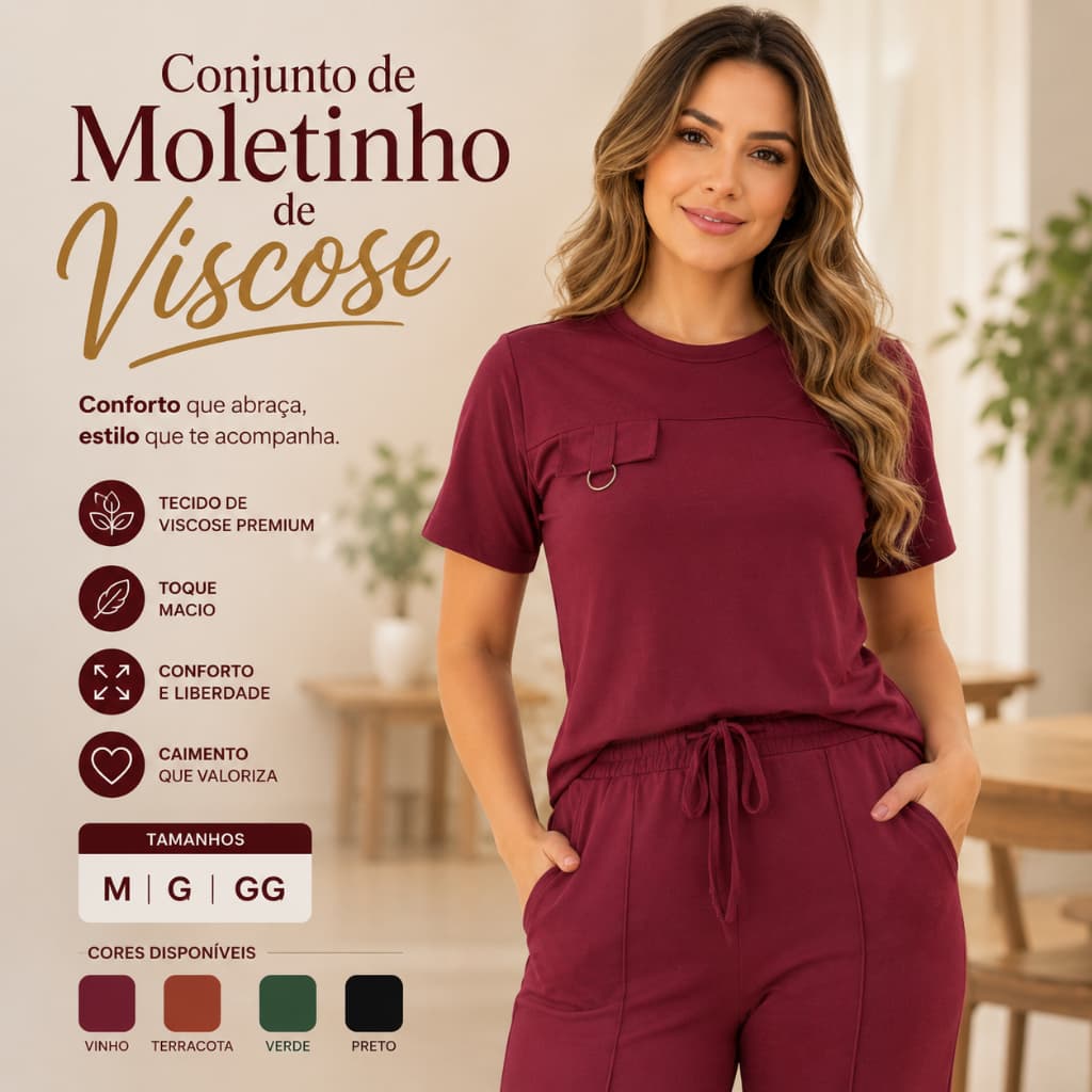 Conjunto Feminino Soltinho Pantalona Moletinho de Viscose Premium Confortável