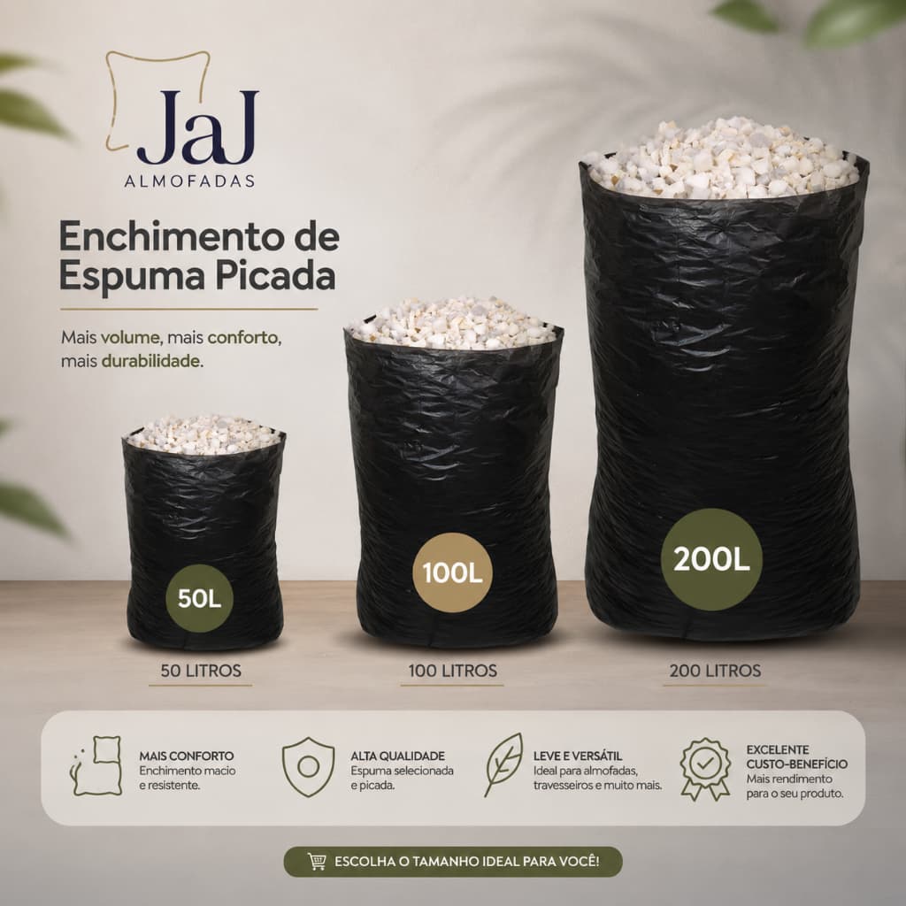 Refil 200Litros Flocos de Espuma Para enchimento de Almofadas e Puffs