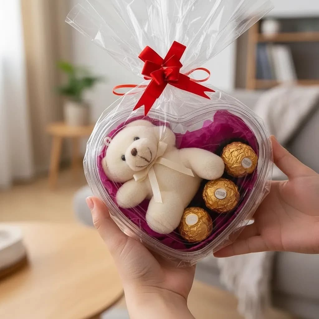 Coração presente pelucia chocolate ferrero rocher lembrancinha fofo