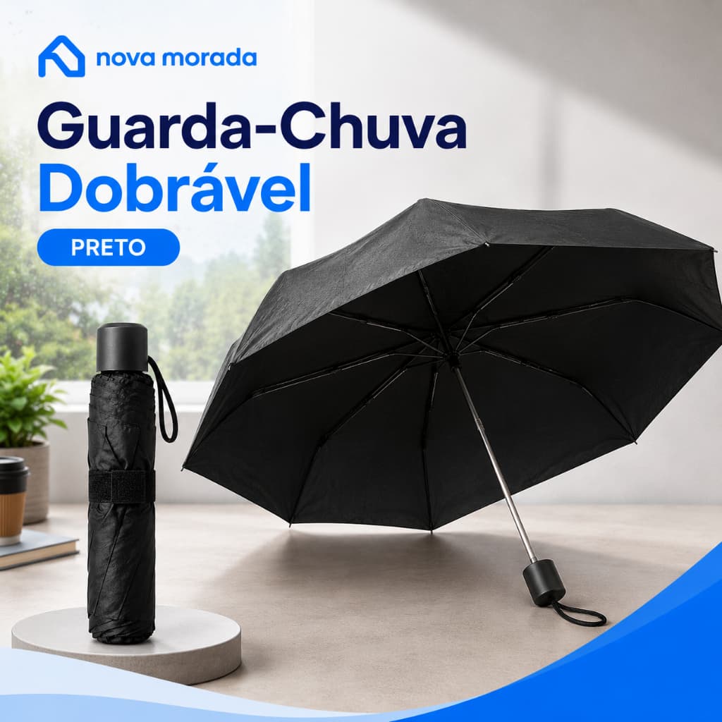Guarda Chuva Dobrável Compacto Portátil Preto Para Bolsa Mochila Carro Viagem Faculdade Leve