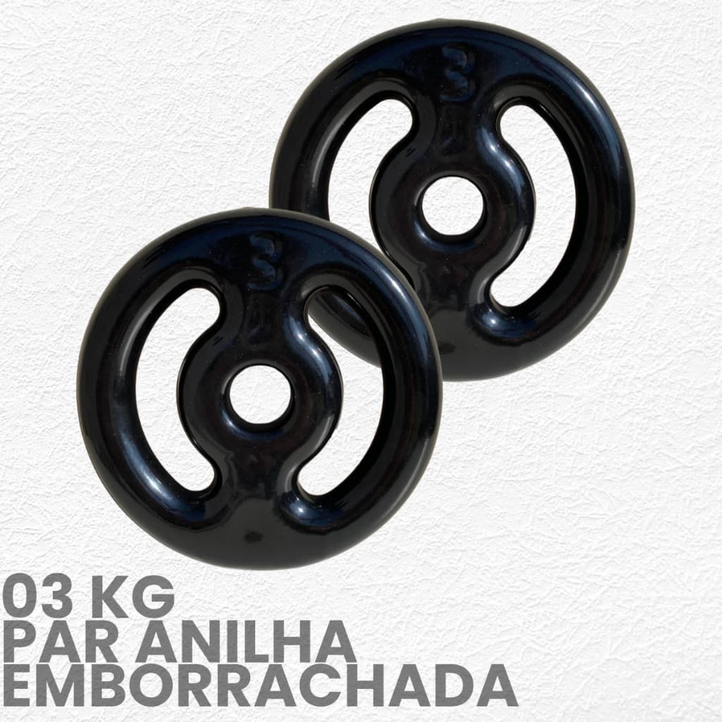 Par de anilha 3kg Emborrachada- peso de academia 3kg- 2 unid