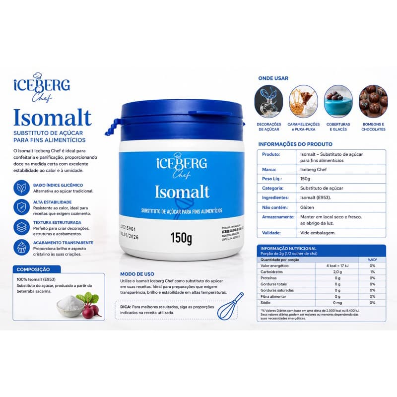Isomalte 150g - Iceberg Substituto de Açúcar para Confeitaria