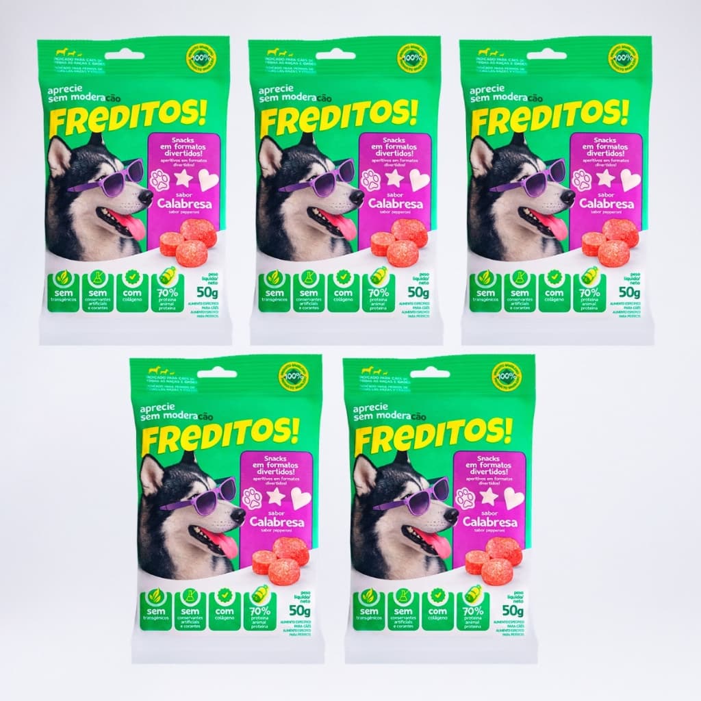 KIT 5 X Snacks Para Cães Freditos Sabor Calabresa 50g