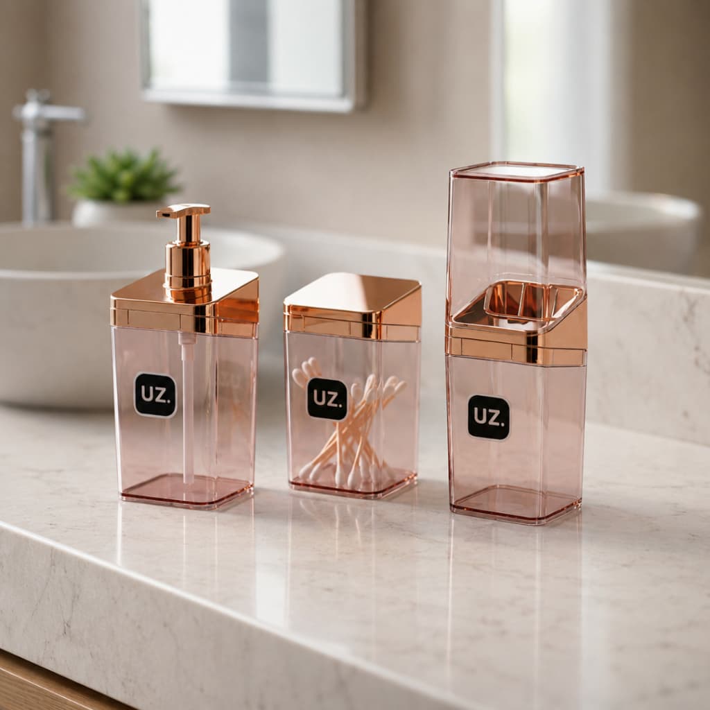 Kit Pia de Banheiro 3 Peças Porta Sabonete Liquido Porta Escova Porta Algodão
