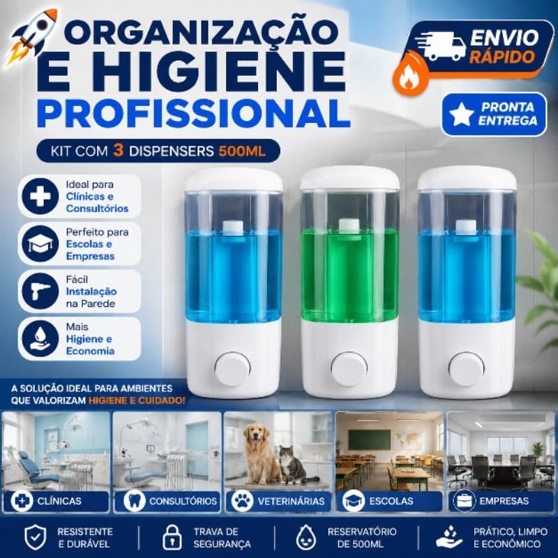 Dispenser de Parede Sabonete Líquido Álcool Gel Detergente Saboneteira Plástico 500ML