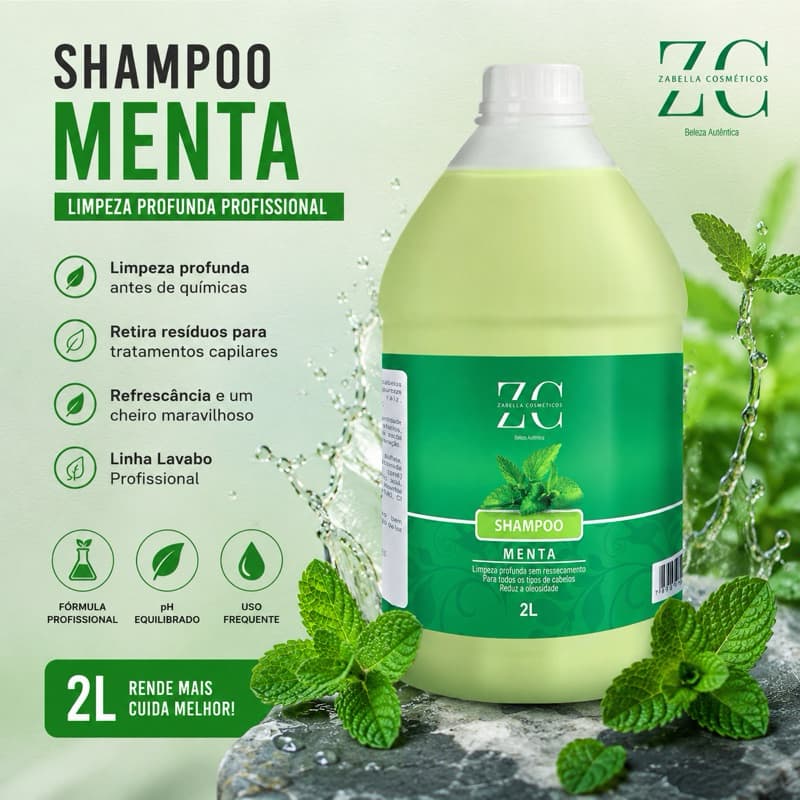 Shampoo Menta 2L Zabella Profissional Limpeza Profunda Pré Química Anti Oleosidade