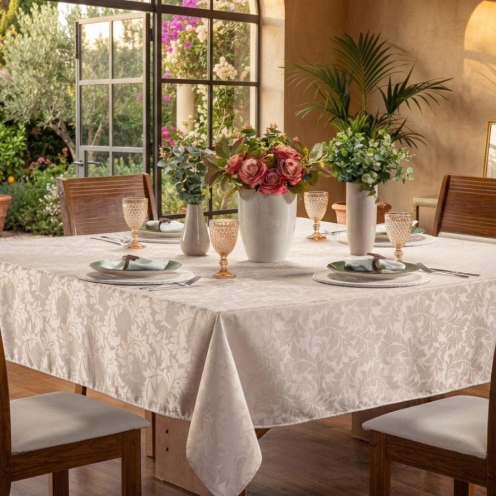 Toalha de Mesa Premium Jacquard 4 Lugares 1,40x1,40m Tecido Resistente